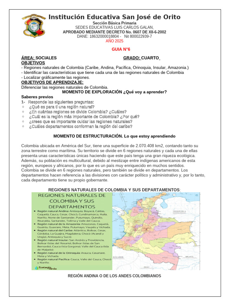 Regiones Naturales de Colombia para Cuarto | PDF | Colombia | Selva ...