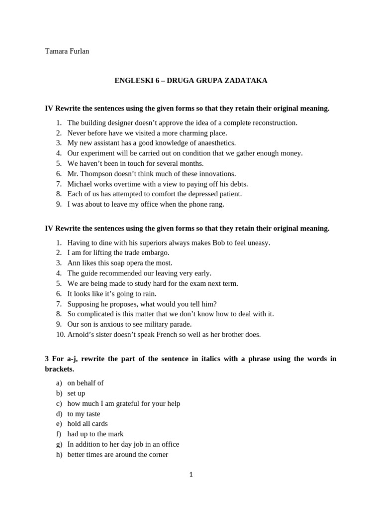 English Sentence Rewriting Exercises | PDF | Chess Theory | Chess