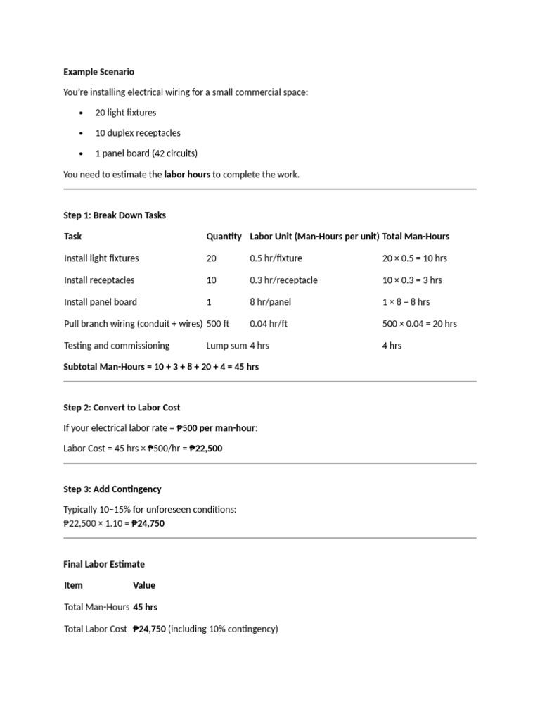 Labor Cost Estimation for Wiring | PDF