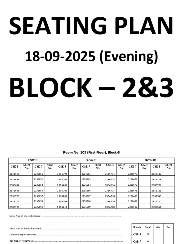 CSE Exam Seating Plan 2025 | PDF