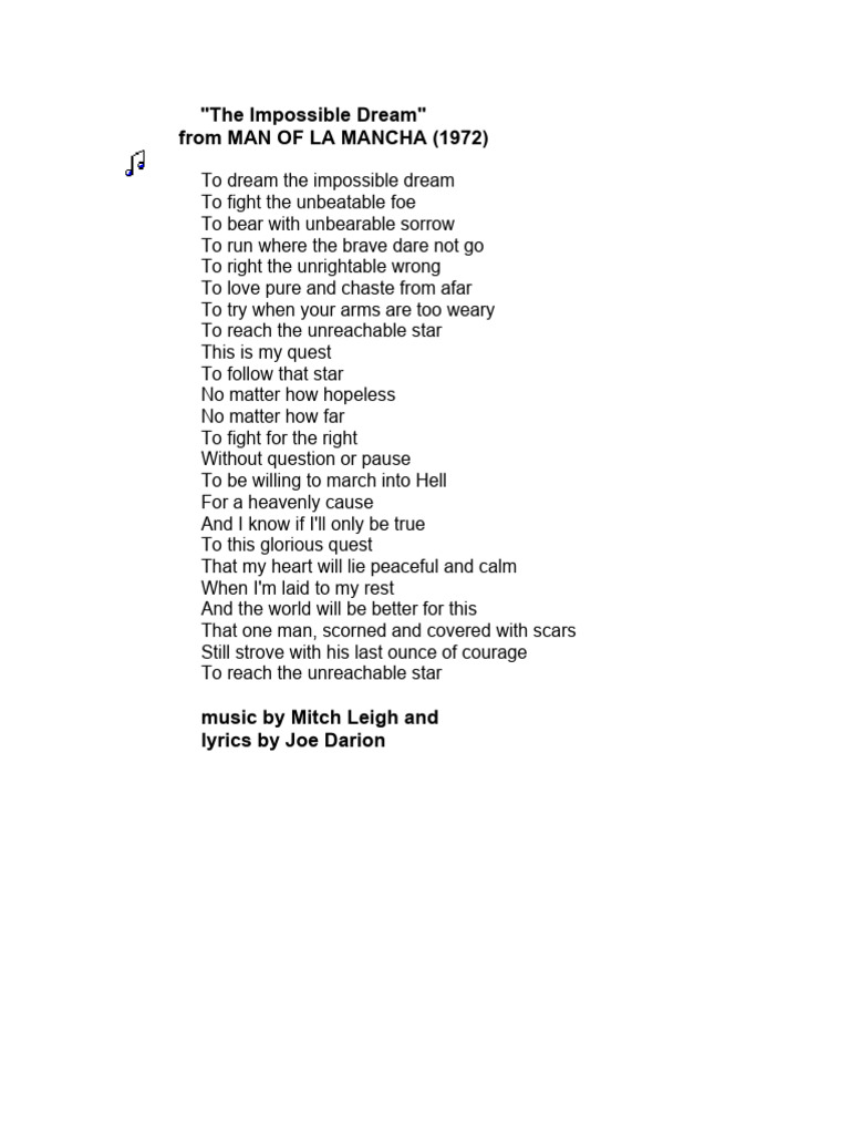 The Impossible Dream Lyrics Analysis | PDF