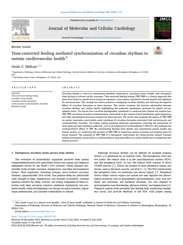 Time-Restricted Feeding and Heart Health | PDF | Circadian Rhythm | Clock