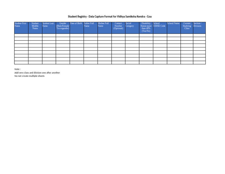 Student Registry IDCF Template | PDF