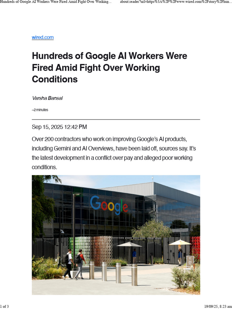 Google AI Workers Laid Off Over Conditions | PDF