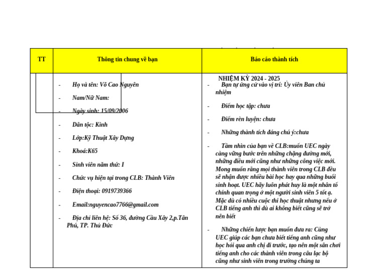 Báo Cáo Thành Tích T NG C | PDF