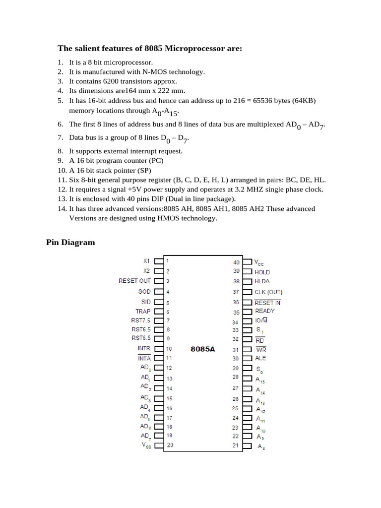 Key Features of 8085 Microprocessor | PDF | Input/Output | Computing