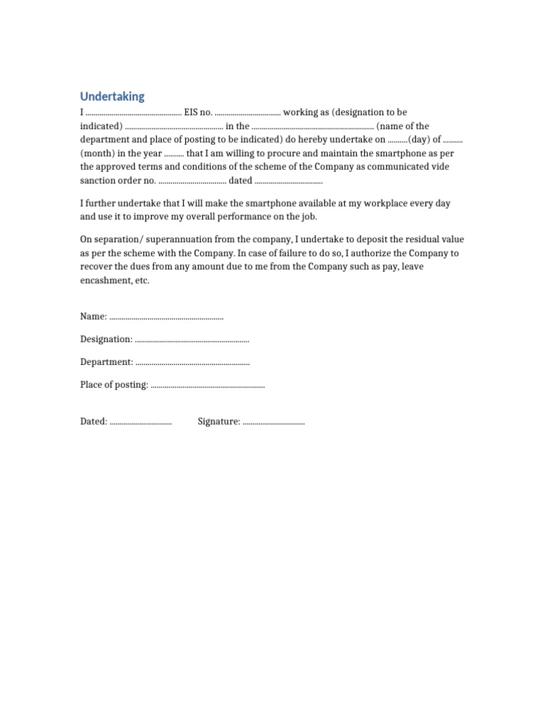 Employee Smartphone Undertaking Form | PDF