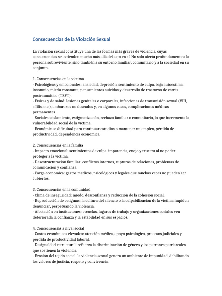 Consecuencias de la Violación Sexual | PDF | Violación | Sicología