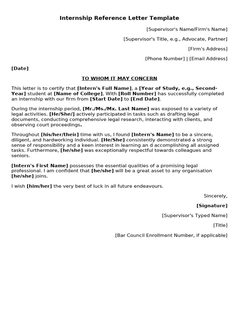 Internship Reference Letter Template | PDF