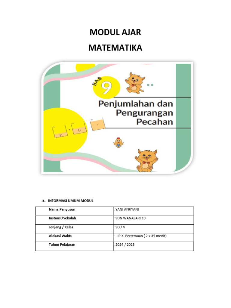 Modul Ajar Matematika Kelas V SD 2024 | PDF