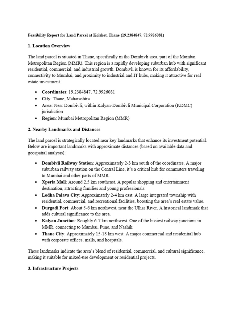 Kolshet Thane Land Feasibility Report | PDF | Mumbai | Transport