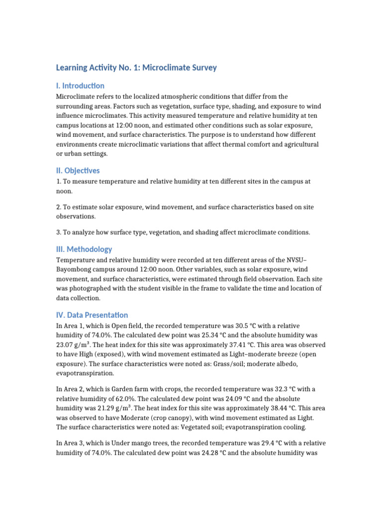 Microclimate Survey Report Paragraph | PDF | Humidity | Evapotranspiration