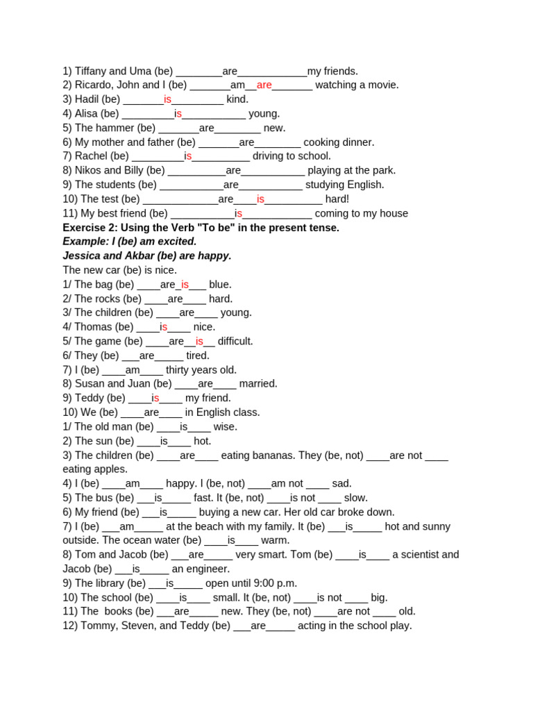 Present Tense Verb Exercises | PDF
