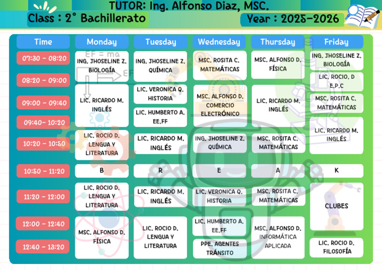 Horario Clases 2° Bachillerato 2025-2026 | PDF