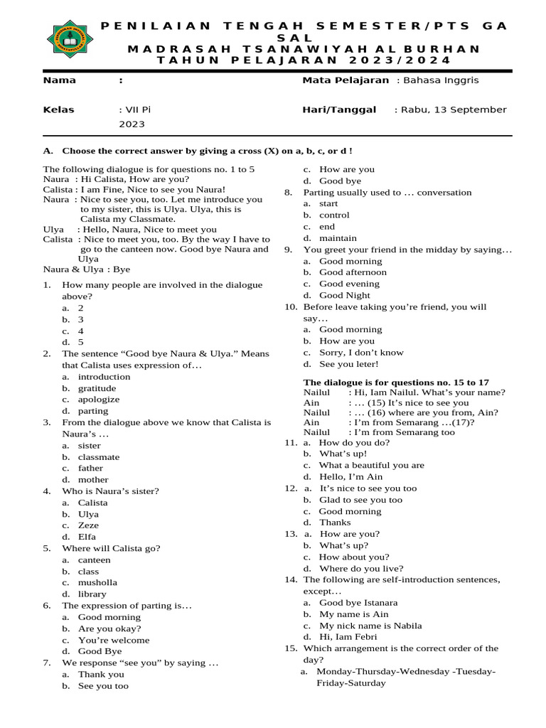 English Dialogue Exercises for Grade VII | PDF | Chess Openings | Chess ...