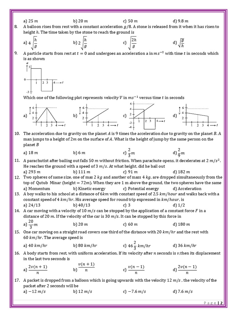 Physics Problems on Motion and Gravity | PDF | Velocity | Acceleration