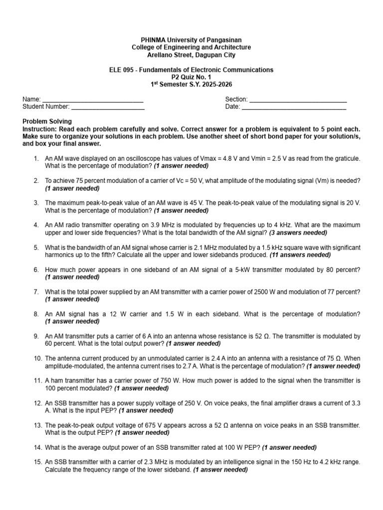 AM Communications Quiz for Engineering Students | PDF | Broadcasting ...