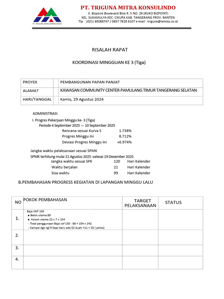 Progres Pembangunan Papan Panjat Pamulang | PDF