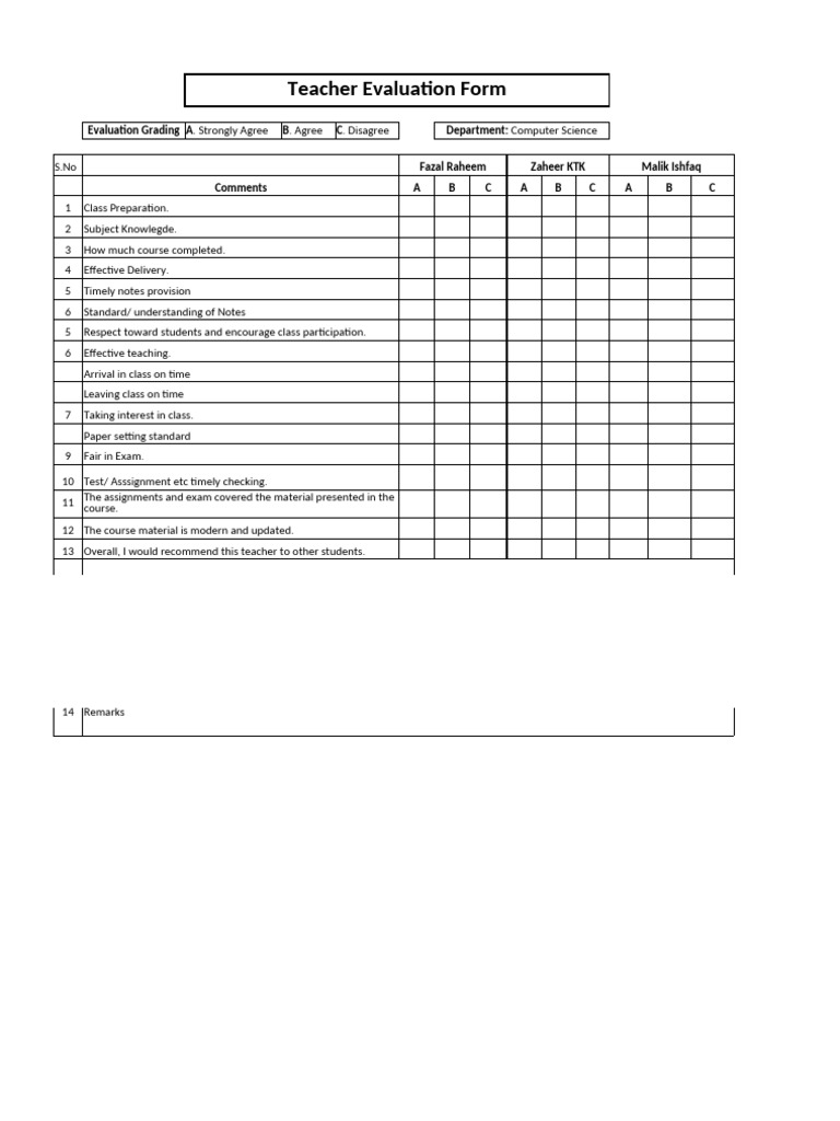 Teacher Evaluation Form Overview | PDF | Teachers | Teaching