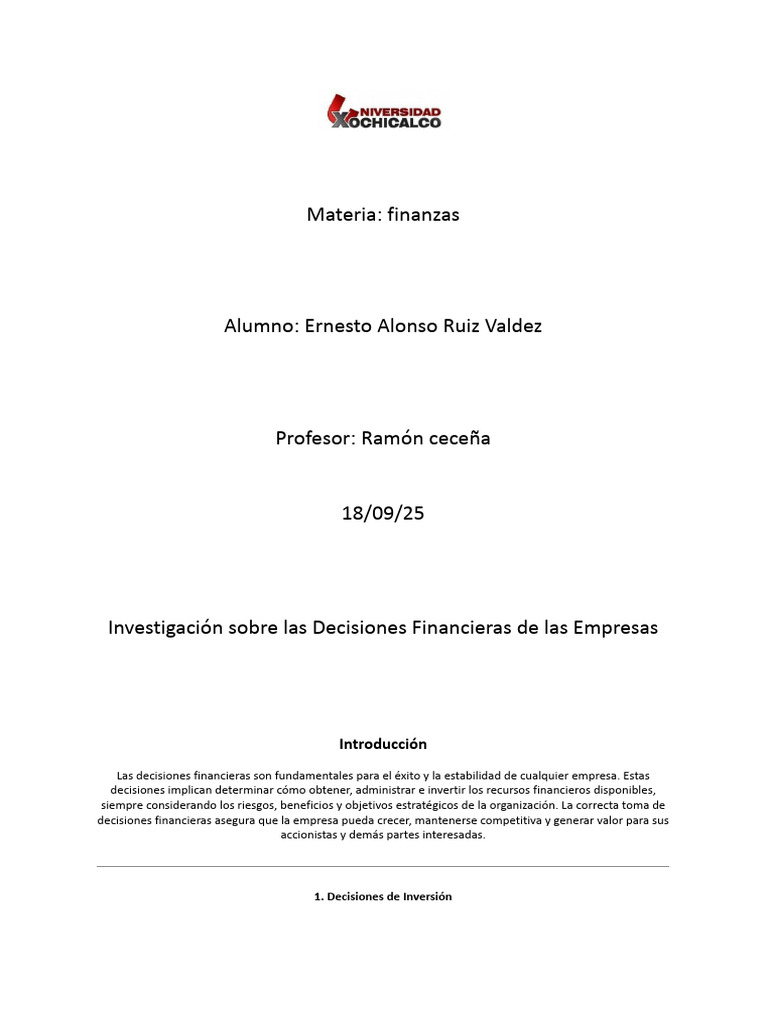 Decisiones Financieras en Empresas | PDF | Business | Inversiones