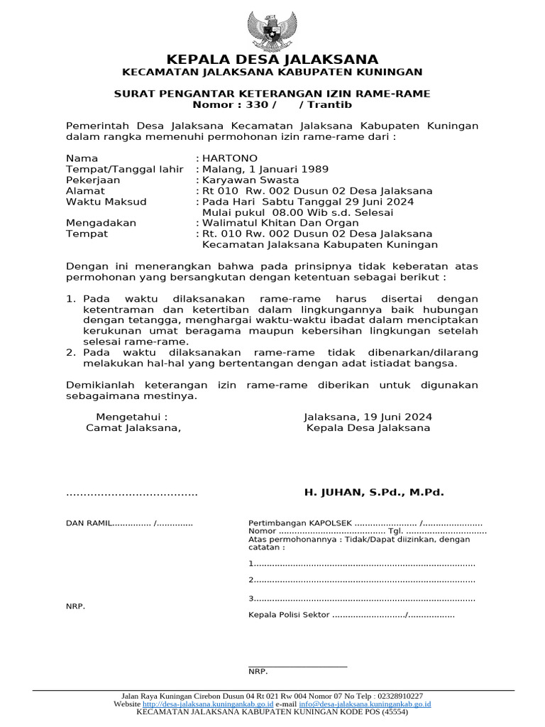 Izin Rame-Rame Desa Jalaksana 2024 | PDF