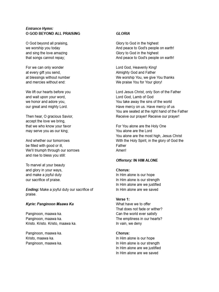 Worship Songs and Prayers Collection | PDF | Glory (Religion) | God The ...