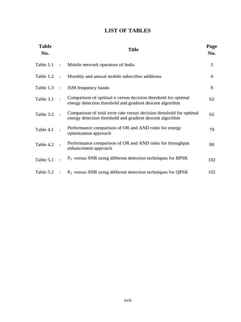 Mobile Network and Detection Techniques Tables | PDF