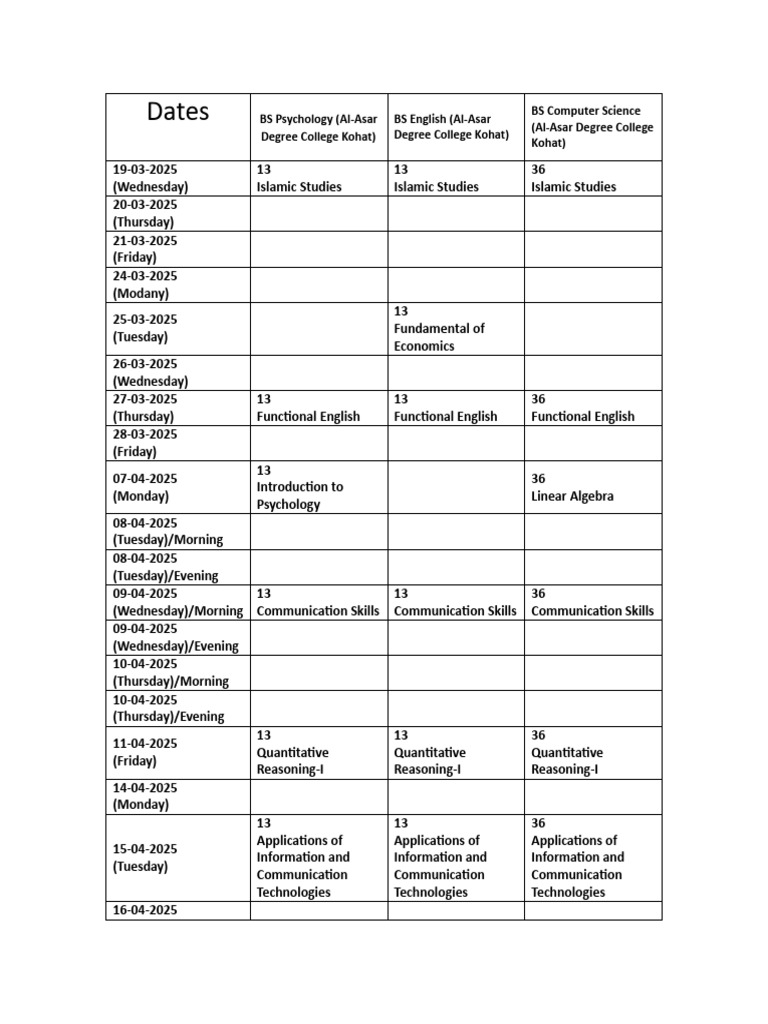 Updated Date Sheet | PDF