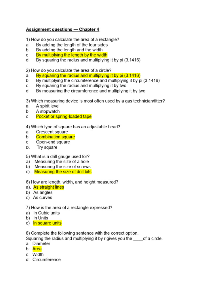 Area Calculation and Tool Quiz | PDF