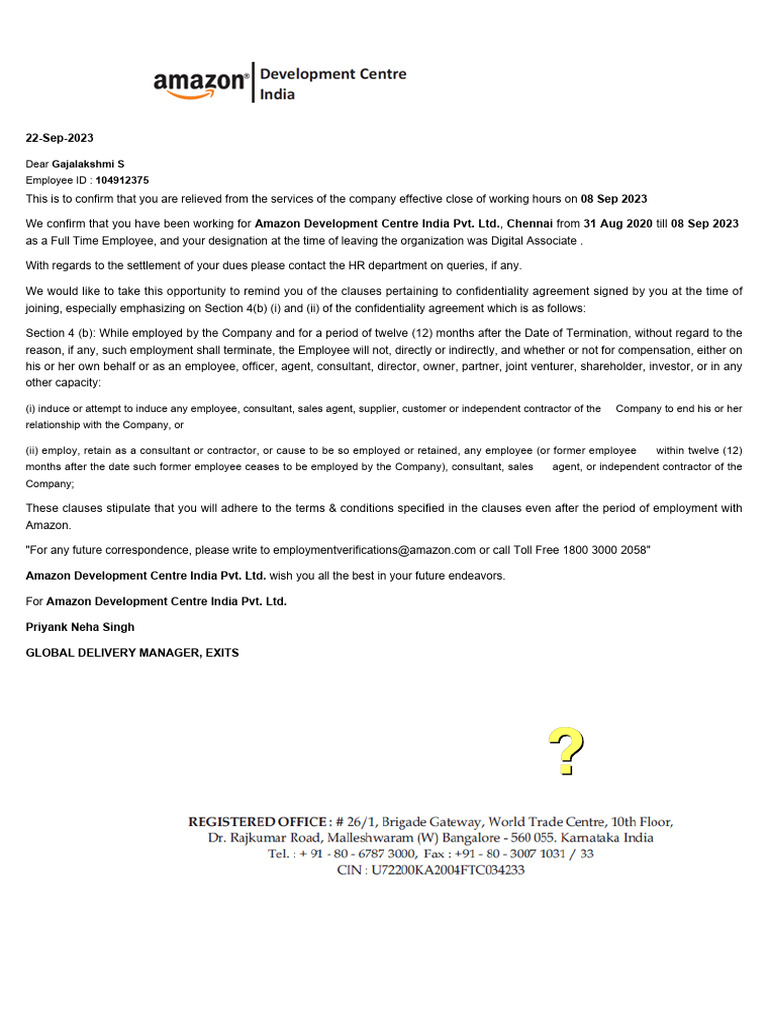 Amazon Employee Termination Notice | PDF | Employment | Labor