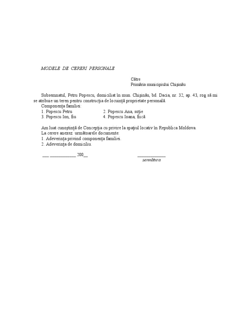 Model De Cerere Personala