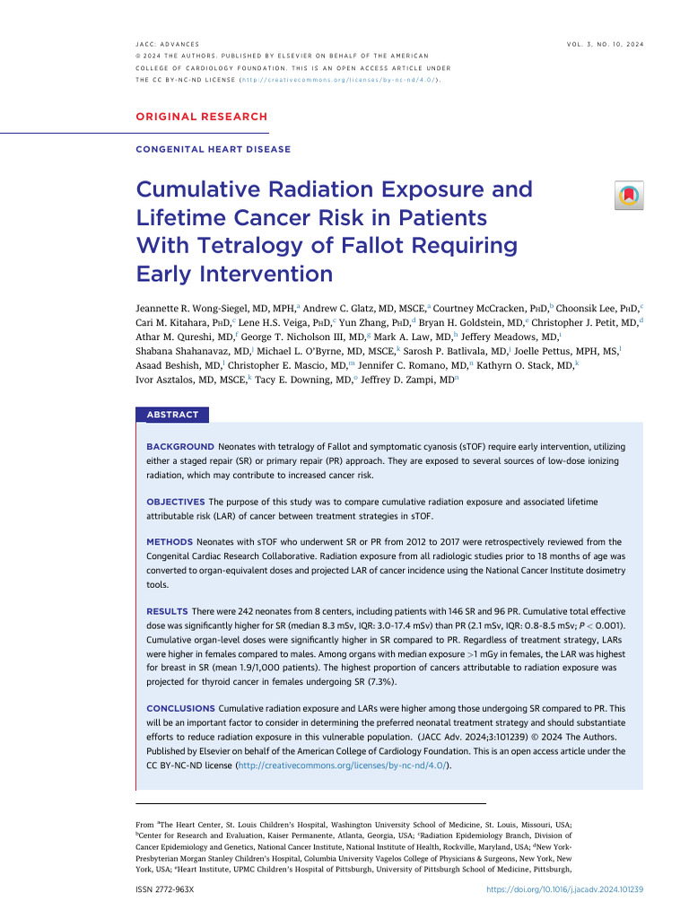 Wong Siegel Et Al 2024 Cumulative Radiation Exposure and Lifetime ...