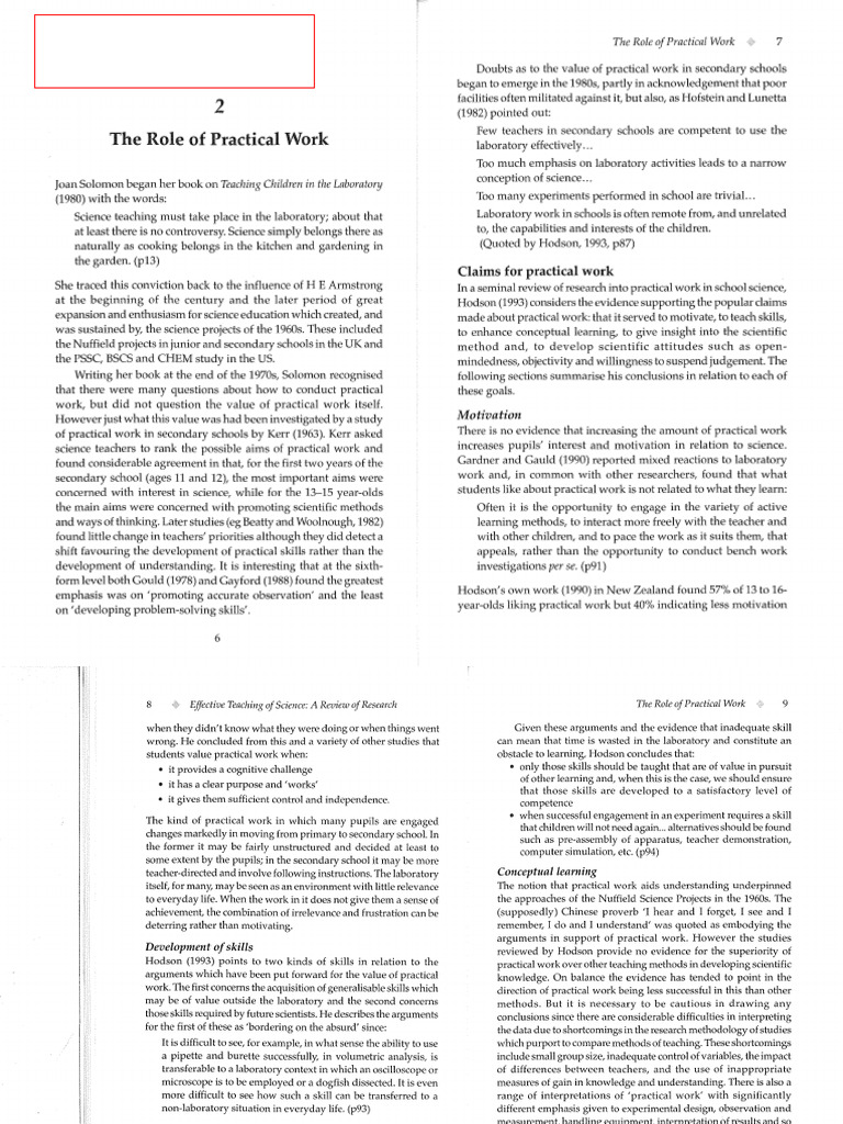 The Role of Practical Work Harlen | PDF | Science | Teachers