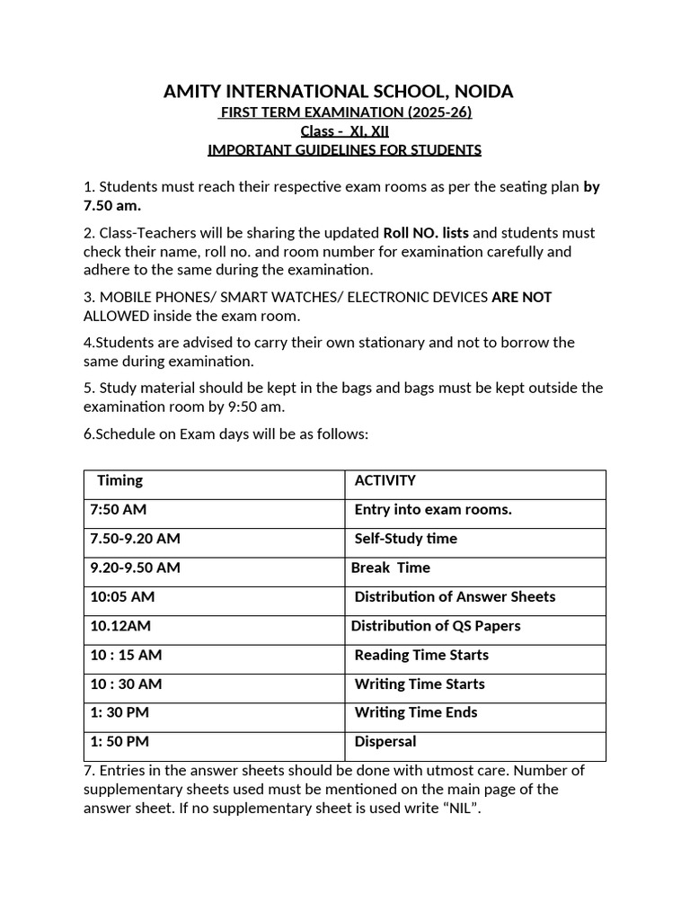 Exam Guidelines for Class XI & XII | PDF