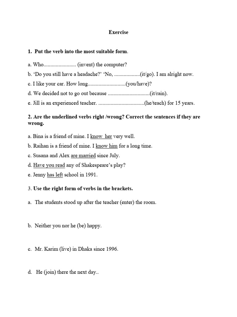 Verb Form Exercise for English Learners | PDF