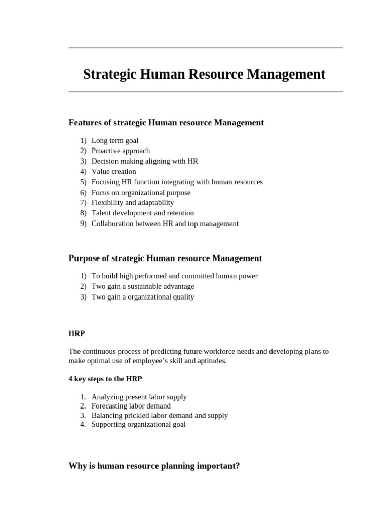 Key Features of Strategic HR Management | PDF | Human Resource ...
