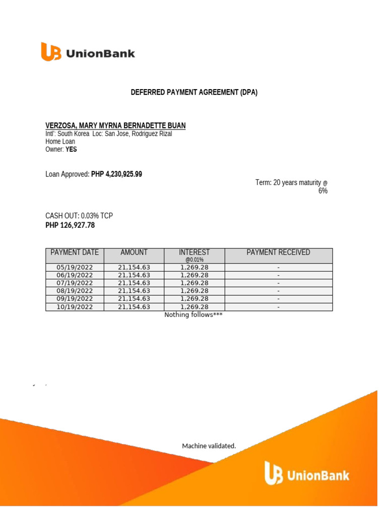 Deferred Payment Agreement Details | PDF
