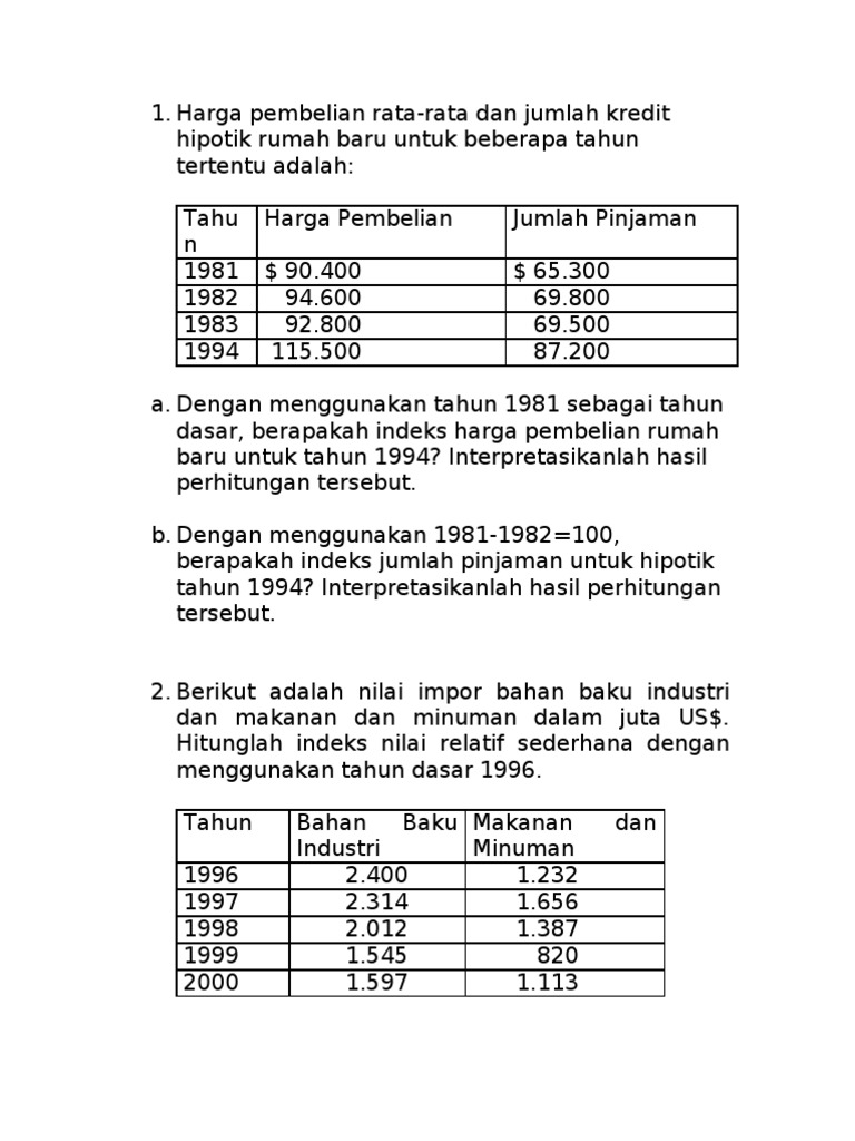 Soal Latihan Angka Indeks