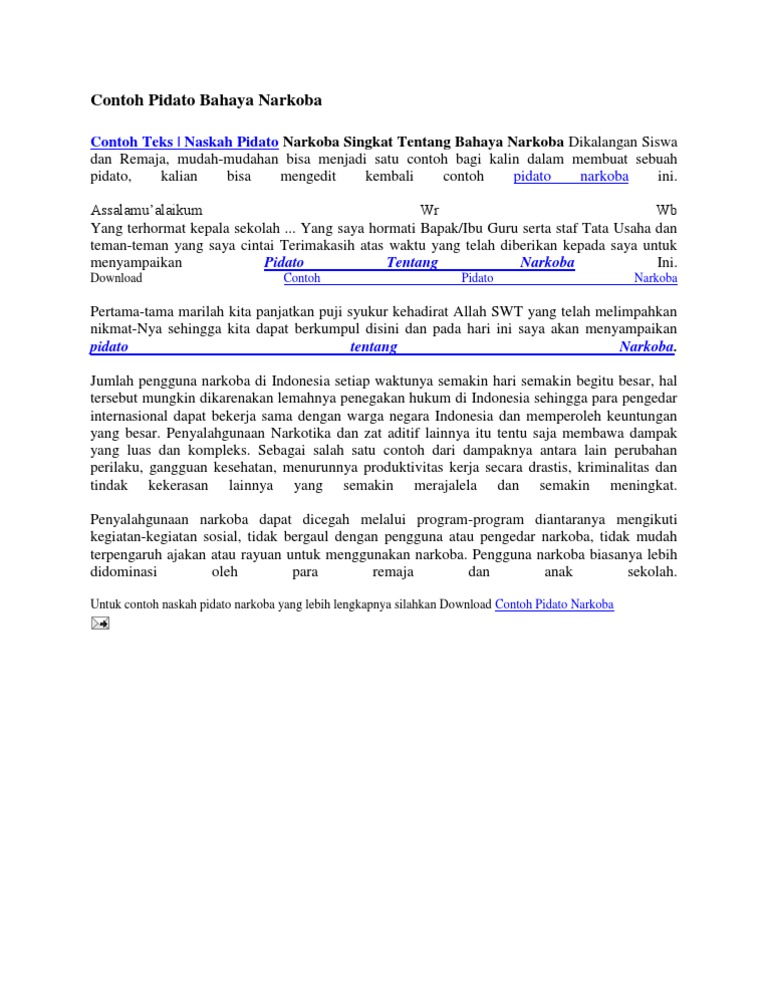 Teks Pidato Tentang Bahaya Narkoba Kumpulan Referensi Teks Pidato