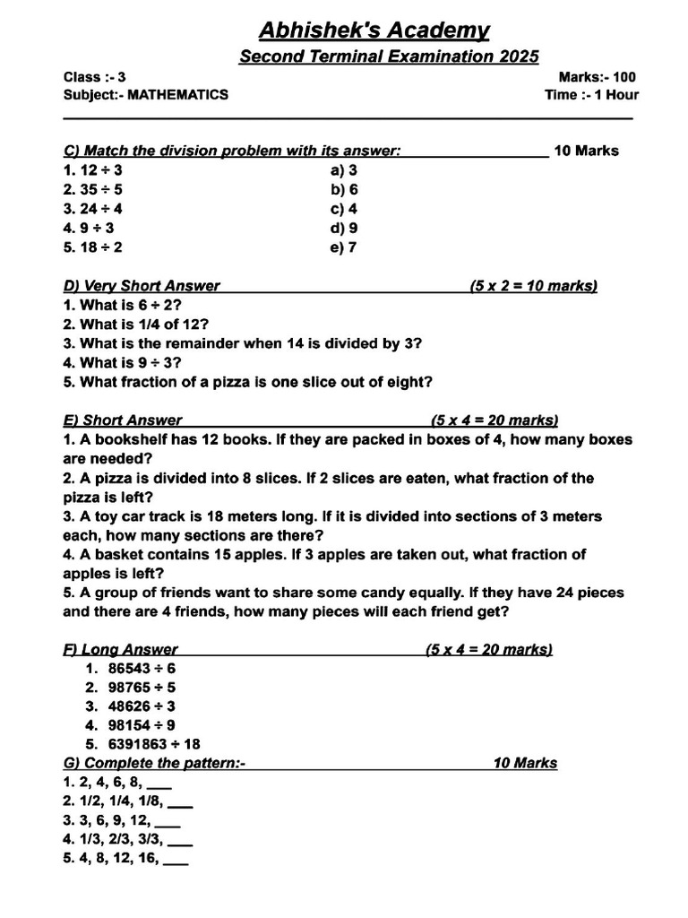 Math's Test Paper 3 | PDF