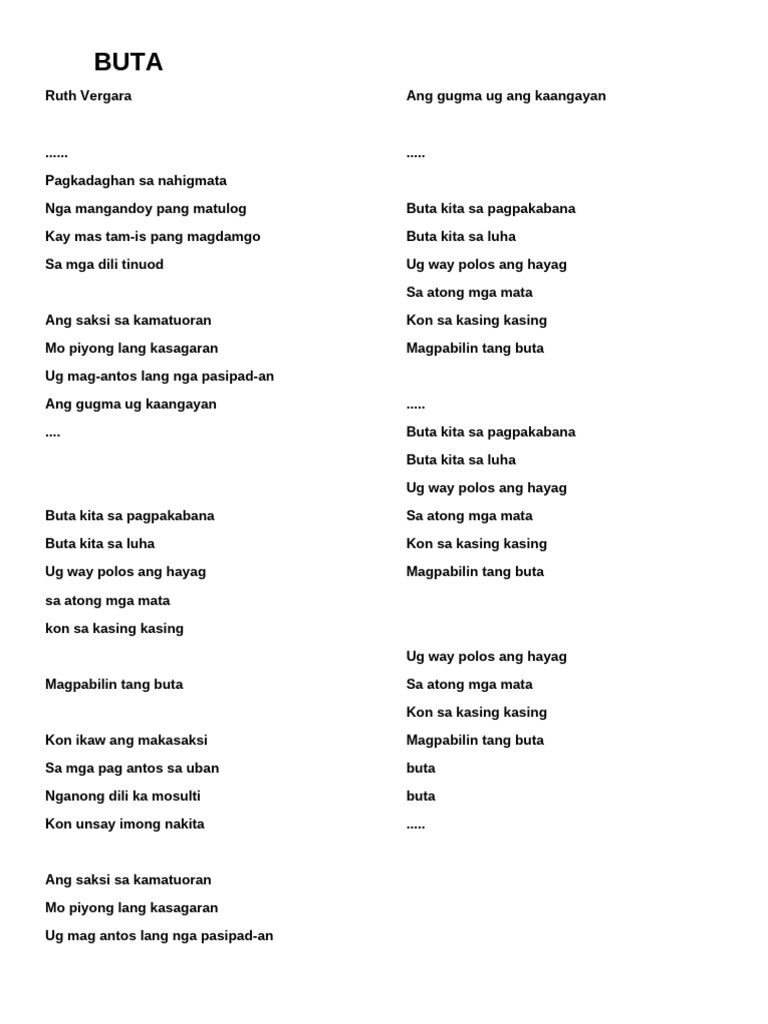 BUTA Lyrics | PDF