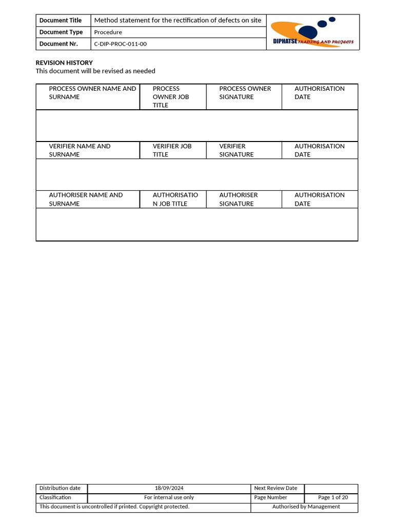 Rectification Method Statement for Defects | PDF | Concrete ...