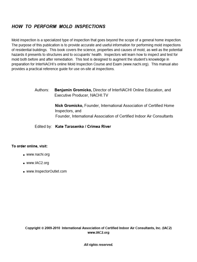 Mold Inspection Guide for Professionals | PDF | Mold | Ventilation ...