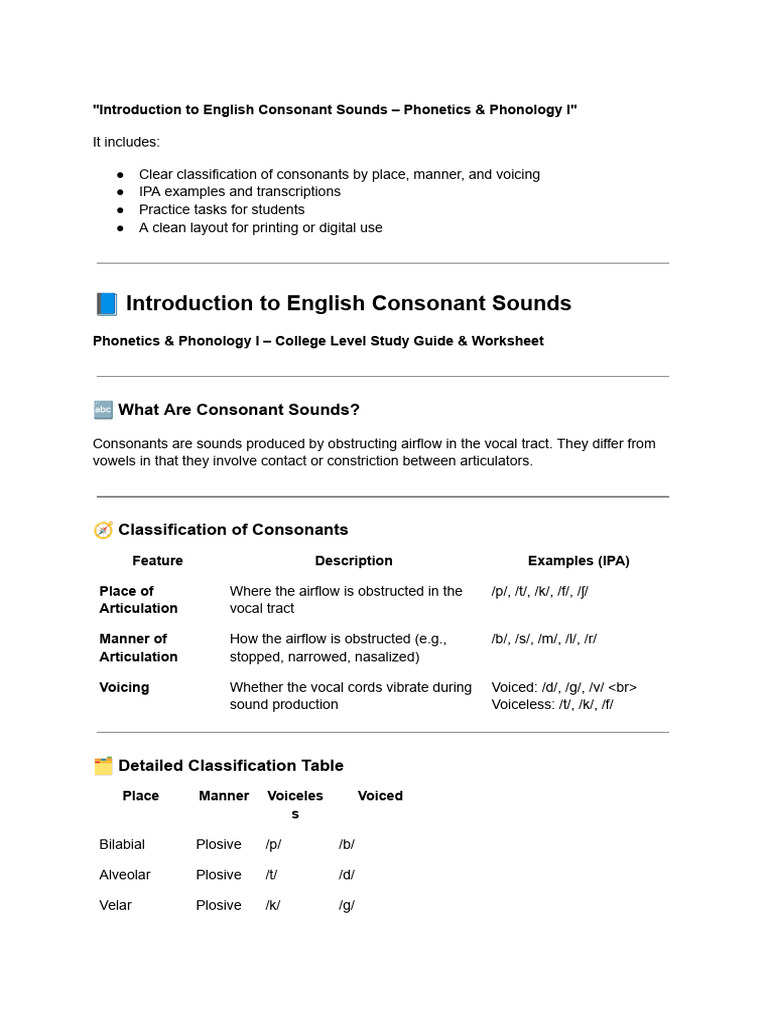 English Consonant Sounds Guide | PDF | Phonetics | Consonant