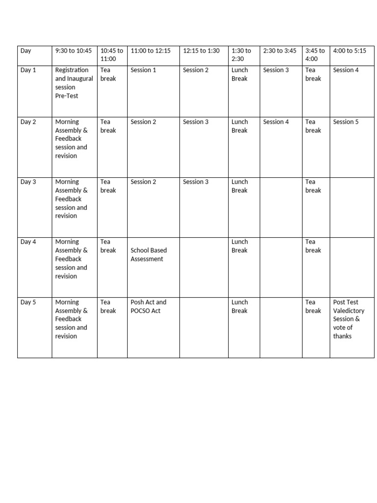 5-Day Training Schedule Overview | PDF