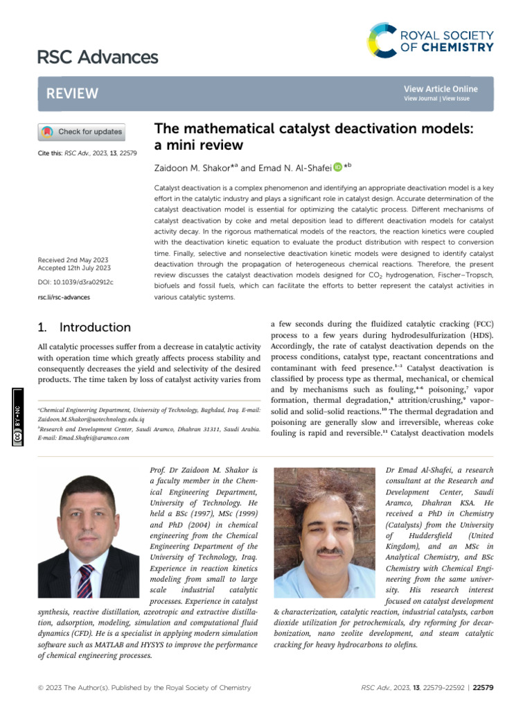 Catalyst Deactivation Models Review | PDF | Catalysis | Cracking ...