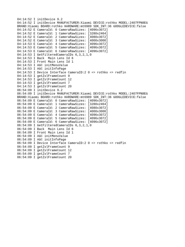 Xiaomi Rothko Camera Initialization Logs | PDF