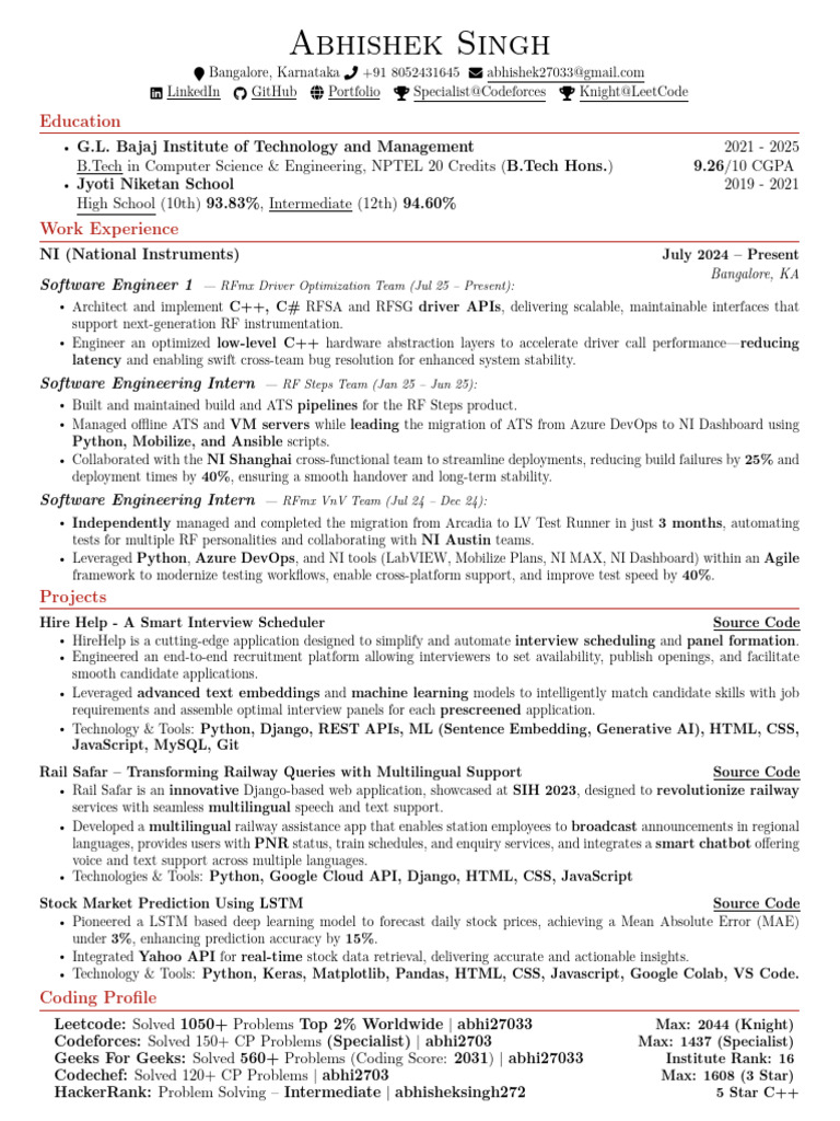 Abhishek Singh: Software Engineer Profile | PDF | Machine Learning ...