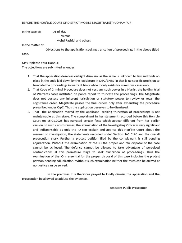 Objections to Truncation of Proceedings | PDF | Prosecutor | Criminal ...