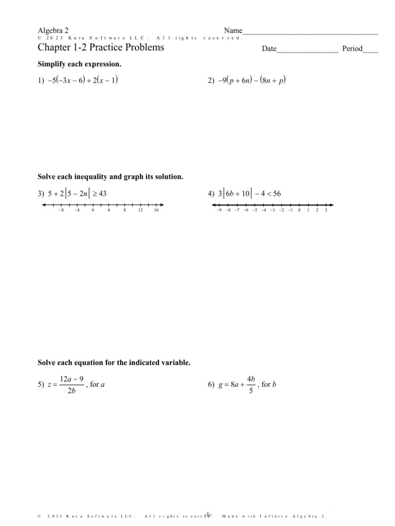 Algebra 2 Chapter 1-2 Practice Problems | PDF | Mathematics | Algebra